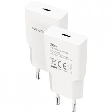 Cargador de Pared Nanocable 10.10.2021/ 1xUSB Tipo-C/ 20W/ Blanco