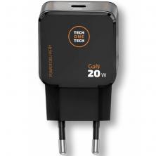 Cargador de Pared GaN Tech One Tech TEC2223/ 1xUSB Tipo-C + Cable USB Tipo-C/ 20W/ Negro