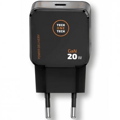 Cargador de Pared GaN Tech One Tech TEC2223/ 1xUSB Tipo-C + Cable USB Tipo-C/ 20W/ Negro