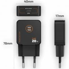 Cargador de Pared GaN Tech One Tech TEC2223/ 1xUSB Tipo-C + Cable USB Tipo-C/ 20W/ Negro