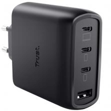 Cargador de Pared GaN Trust Maxo 65W 26067/ 3xUSB Tipo-C/ 1xUSB/ Incluye Cable USB Tipo-C/ 65W