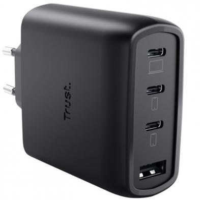 Cargador de Pared GaN Trust Maxo 65W 26067/ 3xUSB Tipo-C/ 1xUSB/ Incluye Cable USB Tipo-C/ 65W