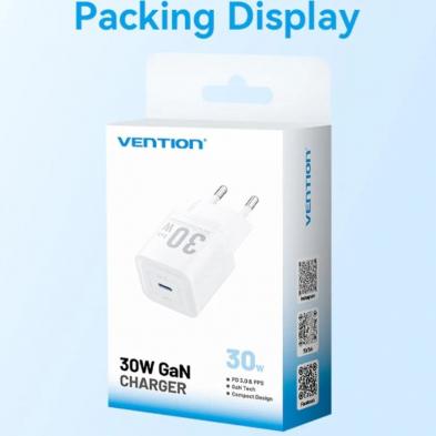 Cargador de Pared GaN Vention FEZW0-EU/ 1xUSB Tipo-C/ 30W