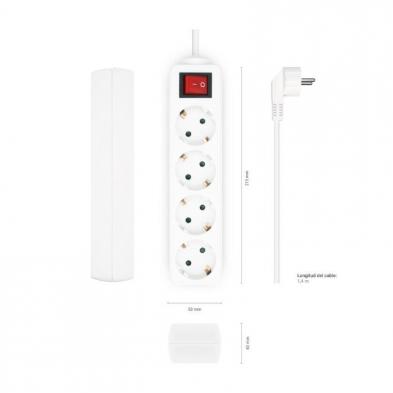 Regleta con Interruptor Aisens A154-0649/ 4 Tomas de Corriente/ Cable 1.4m/ Blanco