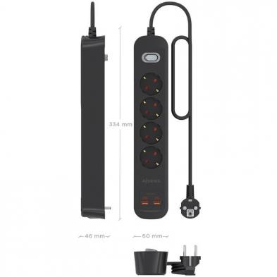 Regleta con Interruptor Aisens ASPS-2A2C13-BK/ 4 Tomas de Corriente/ 2 USB - 2 USB Tipo-C/ Cable 1.4m/ Negro