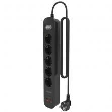 Regleta con Interruptor Aisens ASPS-2A2C15-BK/ 5 Tomas de Corriente/ 2 USB - 2 USB Tipo-C/ Cable 1.4m/ Negro