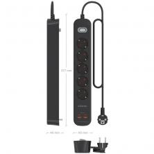 Regleta con Interruptor Aisens ASPS-2A2C15-BK/ 5 Tomas de Corriente/ 2 USB - 2 USB Tipo-C/ Cable 1.4m/ Negro