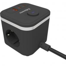Regleta con Interruptor Fellowes/ 3 Tomas de corriente/ 1 USB - 2 USB Tipo-C/ Cable 2m/ Negra
