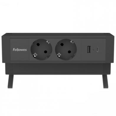 Regleta Sobremesa Fellowes 100137182/ 2 Tomas de corriente/ 1 USB - 1 USB Tipo-C/ Cable 2m/ Negra