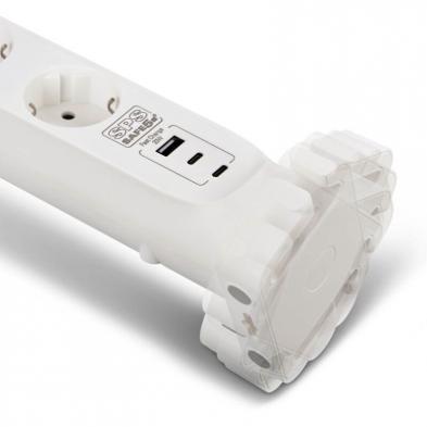 Regleta con interruptor Salicru SAFE 5S+/ 4 Tomas de corriente/ 1 Master/ 2 USB Tipo-C/ 1 USB/ Cable 1.4m/ Blanca