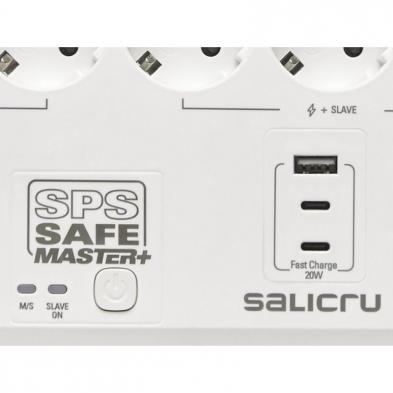 Regleta con interruptor Salicru SAFE MASTER+/ 5 Tomas de corriente/ 1 Master/ 2 USB Tipo-C/ 1 USB/ Cable 1.4m/ Blanca