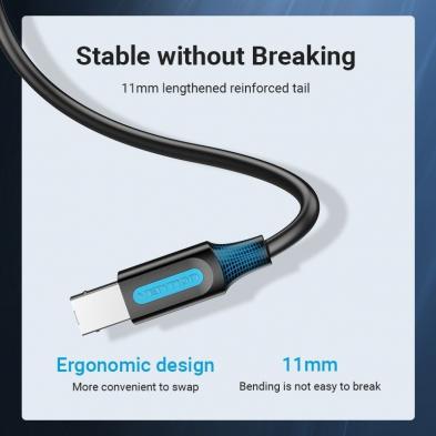 Cable USB 2.0 Impresora Vention COQBI/ USB Tipo-B Macho - USB Macho/ 480Mbps/ 3m/ Negro