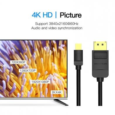 Cable DisplayPort Vention HAABG/ Mini DisplayPort Macho - DisplayPort Macho/ 1.5m/ Negro