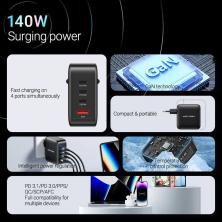 Cargador de Pared GaN Vention FEIB0-EU/ 3xUSB Tipo-C + Cable USB Tipo-C/ 1xUSB/ 140W