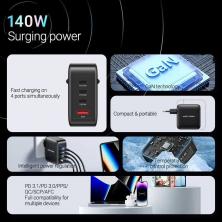 Cargador de Pared GaN Vention FEIW0-EU/ 3xUSB Tipo-C + Cable USB Tipo-C/ 1xUSB/ 140W