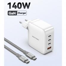 Cargador de Pared GaN Vention FEIW0-EU/ 3xUSB Tipo-C + Cable USB Tipo-C/ 1xUSB/ 140W