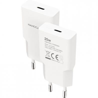 Cargador de Pared Nanocable 10.10.2024/ 1xUSB Tipo-C/ 25W/ Blanco