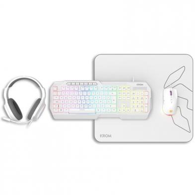 Pack Gaming Krom Kenta/ Teclado RGB + Ratón + Alfombrilla + Auriculares/ Blanco