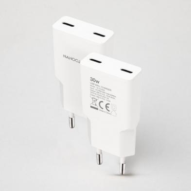 Cargador de Pared Nanocable 10.10.2029/ 2xUSB Tipo-C/ 30W/ Blanco