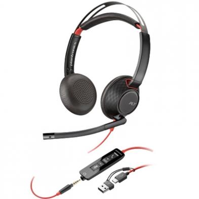 Auriculares Poly Blackwire 5220 + Adaptador USB-C/A/ con Micrófono/ Jack 3.5mm/ Negro
