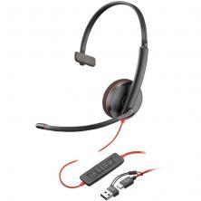 Auricular Poly Blackwire 3210 + Adaptador USB-C/A/ con Micrófono/ USB Tipo-C/ Negro