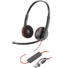Auriculares Poly Blackwire 3220 + Adaptador USB-C/A/ con Micrófono/ USB Tipo-C/ Negro