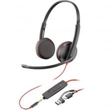 Auriculares Poly Blackwire 3225 + Adaptador USB-C/A/ con Micrófono/ Jack 3.5mm/ Negro