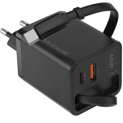 Cargador de Pared GaN Mars Gaming MD-GAN65R/ 1xUSB Tipo-C/ 1xUSB/ 65W/ Negro