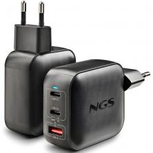 Cargador de Pared GaN NGS BUD100WTINY 100W/ 2xUSB Tipo-C/ 1xUSB/ 100W