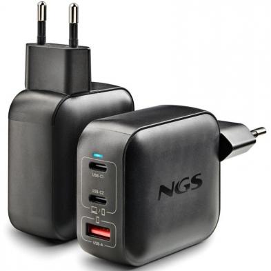 Cargador de Pared GaN NGS BUD100WTINY 100W/ 2xUSB Tipo-C/ 1xUSB/ 100W