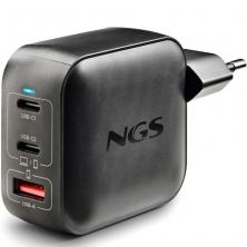 Cargador de Pared GaN NGS BUD100WTINY 100W/ 2xUSB Tipo-C/ 1xUSB/ 100W