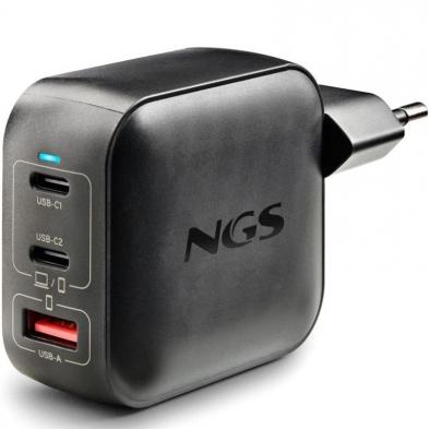 Cargador de Pared GaN NGS BUD100WTINY 100W/ 2xUSB Tipo-C/ 1xUSB/ 100W