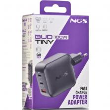 Cargador de Pared GaN NGS BUD100WTINY 100W/ 2xUSB Tipo-C/ 1xUSB/ 100W