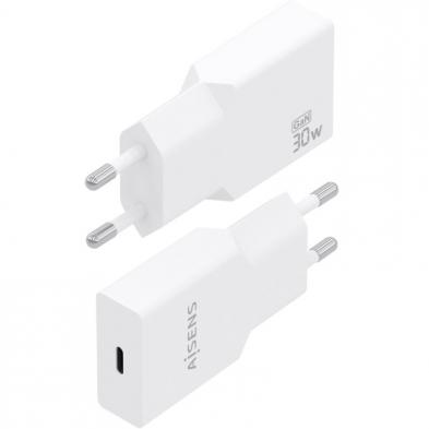Cargador de Pared GaN Aisens A110-1001/ 1xUSB Tipo-C/ 30W/ Blanco