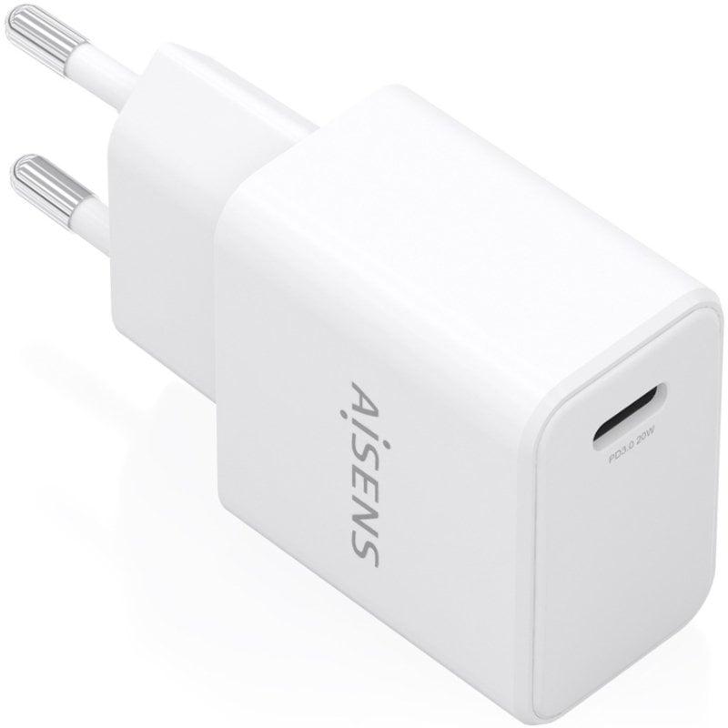 Cargador de Pared GaN Aisens A110-1023/ 1xUSB Tipo-C/ 20W/ Blanco