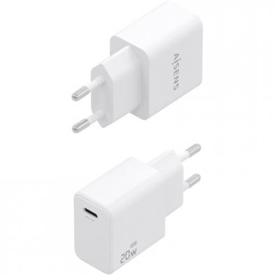 Cargador de Pared GaN Aisens A110-1023/ 1xUSB Tipo-C/ 20W/ Blanco