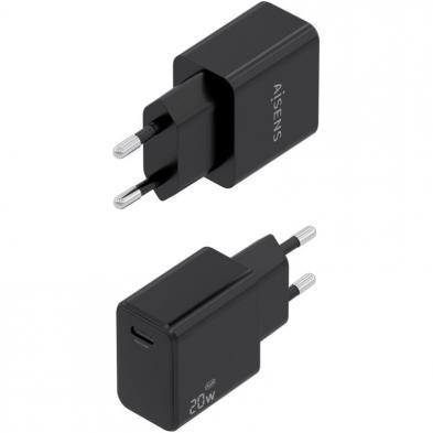 Cargador de Pared GaN Aisens A110-1024/ 1xUSB Tipo-C/ 20W/ Negro