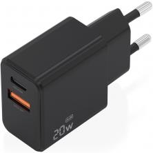 Cargador de Pared GaN Aisens A110-1026/ 1xUSB Tipo-C/ 1xUSB/ 20W/ Negro
