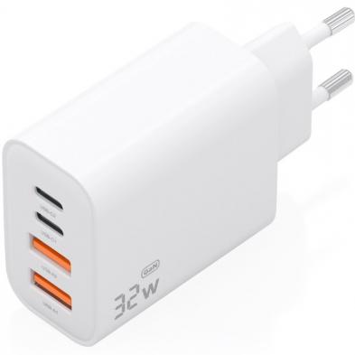 Cargador de Pared GaN Aisens A110-1027/ 2xUSB Tipo-C/ 2xUSB/ 32W/ Blanco