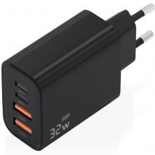 Cargador de Pared GaN Aisens A110-1028/ 2xUSB Tipo-C/ 2xUSB/ 32W/ Negro