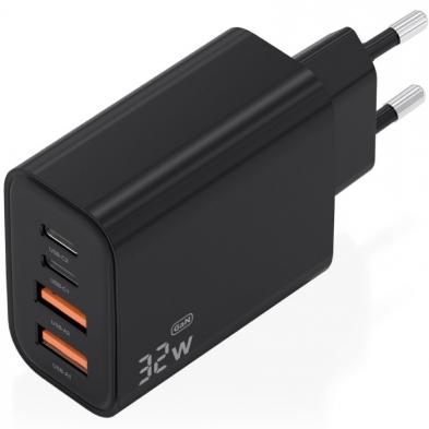 Cargador de Pared GaN Aisens A110-1028/ 2xUSB Tipo-C/ 2xUSB/ 32W/ Negro