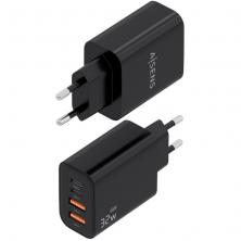 Cargador de Pared GaN Aisens A110-1028/ 2xUSB Tipo-C/ 2xUSB/ 32W/ Negro