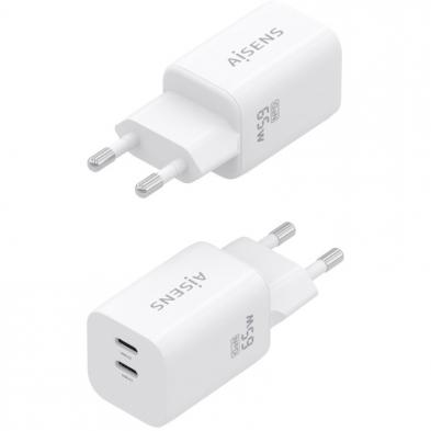 Cargador de Pared GaN Aisens A110-1029/ 2xUSB Tipo-C/ 65W/ Blanco