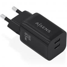 Cargador de Pared GaN Aisens A110-1030/ 2xUSB Tipo-C/ 65W/ Negro