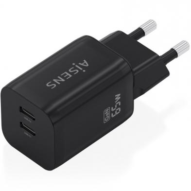 Cargador de Pared GaN Aisens A110-1030/ 2xUSB Tipo-C/ 65W/ Negro