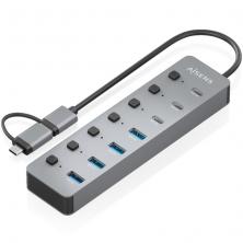 Hub USB Tipo-C + USB 3.1 Aisens ASUC-8P043-GR/ 4xUSB/ 3xUSB Tipo-C/ 1xUSB Tipo-C PD/ Gris