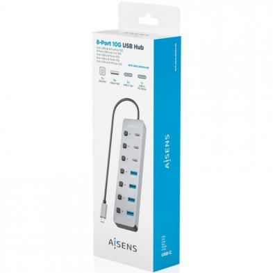 Hub USB Tipo-C 3.2 Aisens ASUC-8P044-GR/ 4xUSB/ 3xUSB Tipo-C/ 1xUSB Tipo-C PD/ Gris