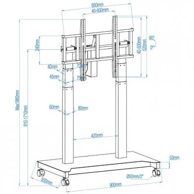 Soporte de Suelo Eléctrico/ Inclinable/ Ajustable con Ruedas TooQ UROS FSM03-B para TV 52-84'/ hasta 100kg