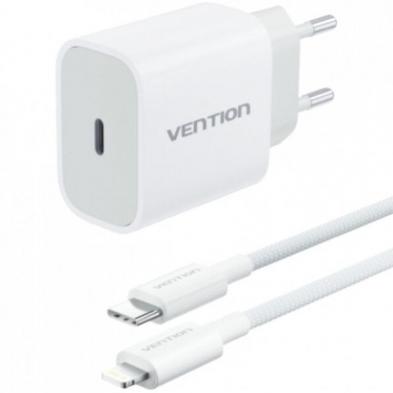 Cargador de Pared Vention G17W0-EU/ 1xUSB Tipo-C + Cable Lightning/ 20W
