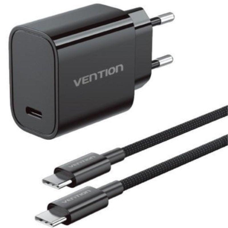Cargador de Pared GaN Vention G18B0-EU/ 1xUSB Tipo-C + Cable USB Tipo-C/ 30W